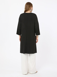 Knitted Snap Detail Tunic Black