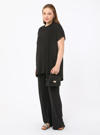 Black Short Sleeve Knit Suit