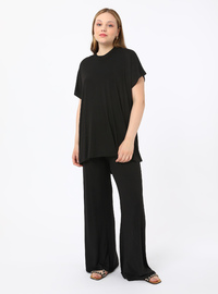 Black Short Sleeve Knit Suit