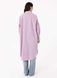 Cotton Poplin Oversize Shirt Tunic Pink Blue Striped