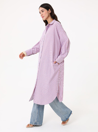 Cotton Poplin Oversize Shirt Tunic Pink Blue Striped