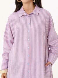 Cotton Poplin Oversize Shirt Tunic Pink Blue Striped