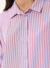 Cotton Poplin Oversize Shirt Tunic Pink Blue Striped