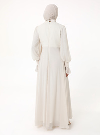 Chiffon Abendkleid - Ecru