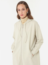 Fermuarlı Kapüşonlu Sweatshirt Taş Rengi