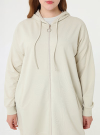 Sweatshirt Sport Grande Taille à Capuche Fermeture Éclair Couleur Pierre