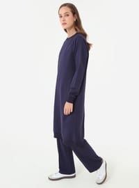 Ensemble de survêtement long deux pièces basique col rond manches raglan marine