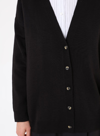 Strickcardigan mit V-Ausschnitt Knöpfen Schwarz