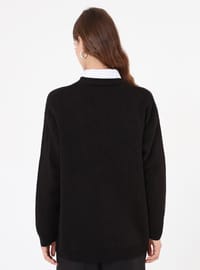 Strickcardigan mit V-Ausschnitt Knöpfen Schwarz