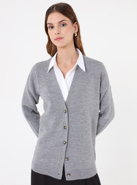 Strickcardigan V-Ausschnitt Grau