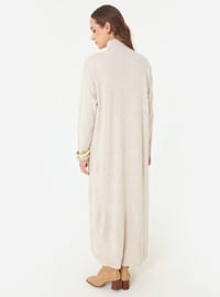 Knopf Detail Rollkragen Strick Modest Kleid Creme Refka