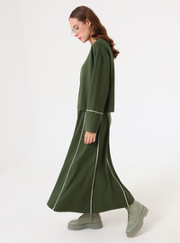 Ensemble Deux Pièces Coutures Contrastées - Kaki