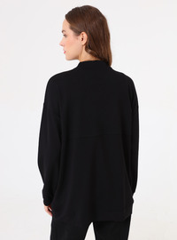 Dökümlü Fermuarlı Sweatshirt Siyah