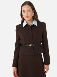 Ensemble Jupe Veste Ceinture Détail Deux Pièces Café Refka