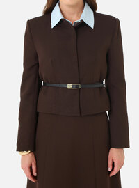 Ensemble Jupe Veste Ceinture Détail Deux Pièces Café Refka