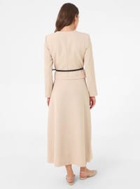 Ensemble Jupe Veste Deux Pièces Ceinture Détail Beige Refka