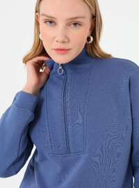 Sweatshirt mit halbem Rollkragen Indigo