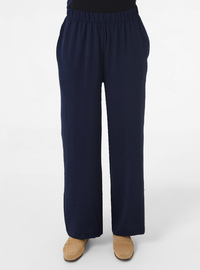 Front Slit Half Button Tunic Pants Set Navy Blue Refka