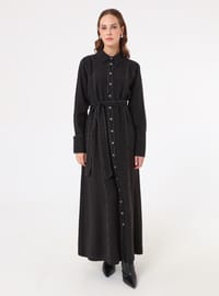 Contrast Stitch Modest Dress Black