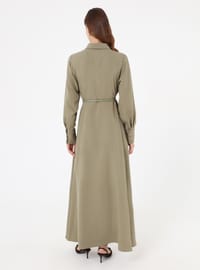 Belted Modest Dress - Khaki