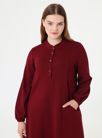 Robe Grande Taille Bouton Détail Toucher Doux Bordeaux Alia