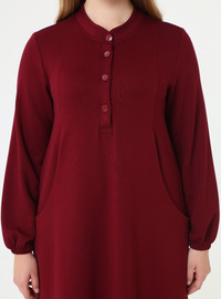 Robe Grande Taille Bouton Détail Toucher Doux Bordeaux Alia