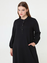 Soft Touch Button Detail Plus Size Dress Black