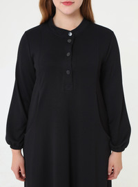 Soft Touch Button Detail Plus Size Dress Black