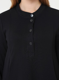 Soft Touch Button Detail Plus Size Dress Black