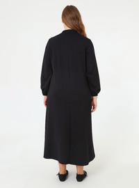 Soft Touch Button Detail Plus Size Dress Black