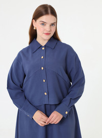 Soft Touch Gold Button Detail Shirt Skirt Plus Size Set Navy Blue