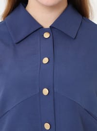 Soft Touch Gold Button Detail Shirt Skirt Plus Size Set Navy Blue