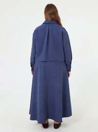 Soft Touch Gold Button Detail Shirt Skirt Plus Size Set Navy Blue