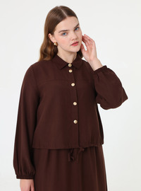 Soft Touch Gold Button Detail Shirt Skirt Plus Size Set Brown Alia