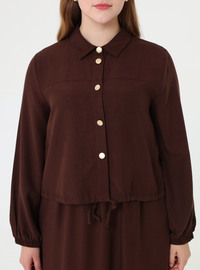 Soft Touch Gold Button Detail Shirt Skirt Plus Size Set Brown Alia