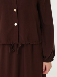 Soft Touch Gold Button Detail Shirt Skirt Plus Size Set Brown Alia