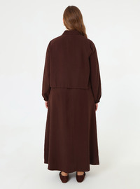 Soft Touch Gold Button Detail Shirt Skirt Plus Size Set Brown Alia