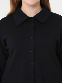Soft Touch Button Detail Shirt Skirt Plus Size Set Black