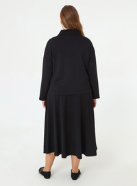 Soft Touch Button Detail Shirt Skirt Plus Size Set Black
