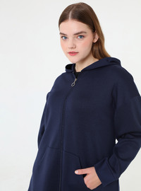 Zippered Hooded Sport Sweatshirt Pants Plus Size Set Navy Blue