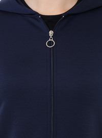 Zippered Hooded Sport Sweatshirt Pants Plus Size Set Navy Blue