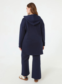 Zippered Hooded Sport Sweatshirt Pants Plus Size Set Navy Blue