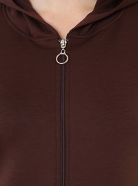 Zippered Hooded Sport Sweatshirt Pants Plus Size Set Brown