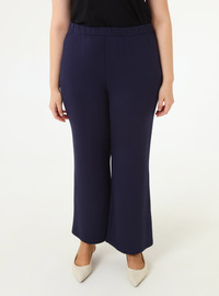 Side Tie Detail Blouse Pants Plus Size Set Navy Blue