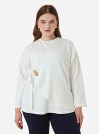 Side Tie Detail Blouse Pants Plus Size Set Navy Blue