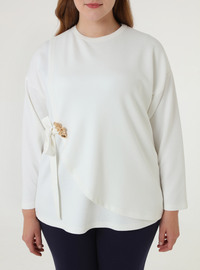 Side Tie Detail Blouse Pants Plus Size Set Navy Blue