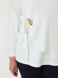 Side Tie Detail Blouse Pants Plus Size Set Navy Blue