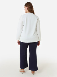 Side Tie Detail Blouse Pants Plus Size Set Navy Blue