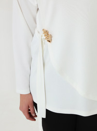 Side Tie Detail Blouse Pants Plus Size Set Black Ecru Alia