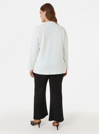 Side Tie Detail Blouse Pants Plus Size Set Black Ecru Alia